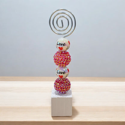 Beaded Photo Holder | Valentine’s Day Decor | Love Themed Picture Stand | Romantic Gift Idea