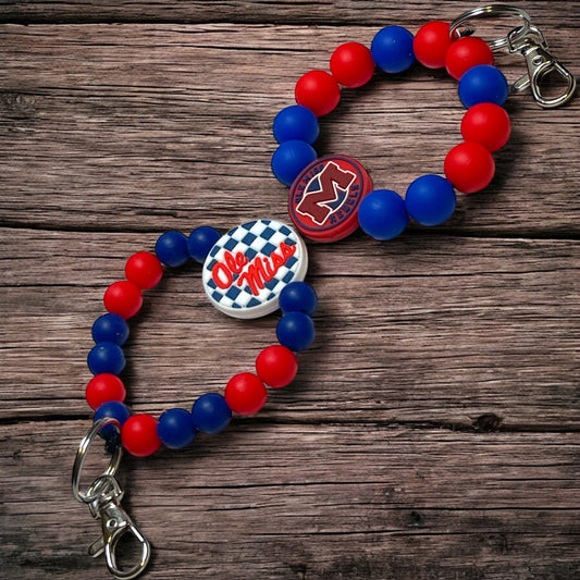 Ole Miss Rebels Beaded Keychain - Handmade Wristlet for Ole Miss Fans