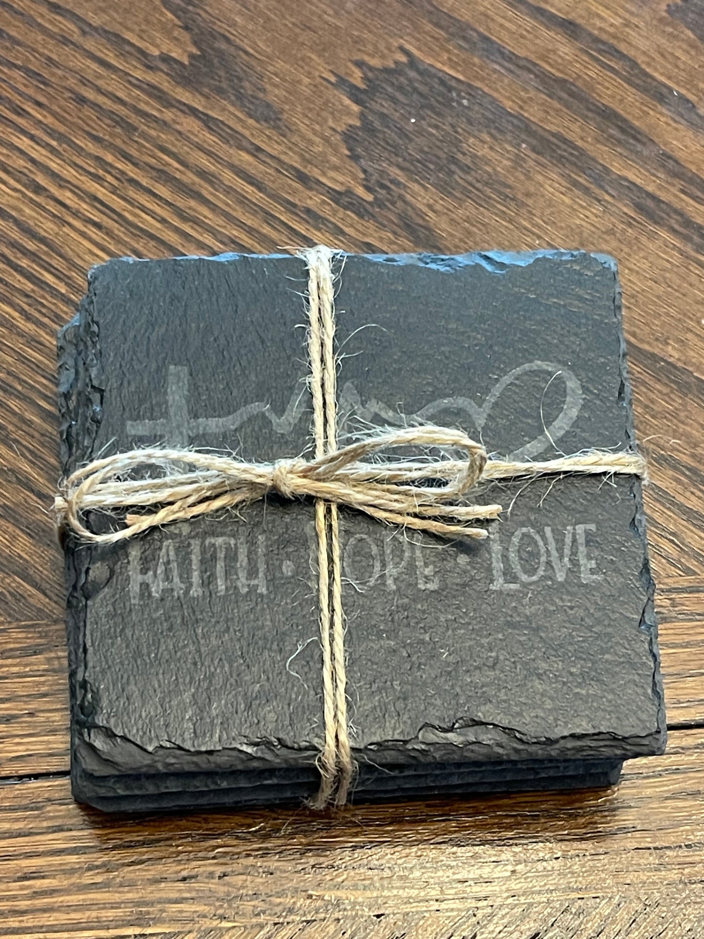 Faith, Hope, Love Coasters – 4 Piece Set