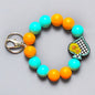 Sunflower & Checkered Beaded Wristlet Keychain - Turquoise Silicone Beads, Spade Charm, Stylish Key Ring