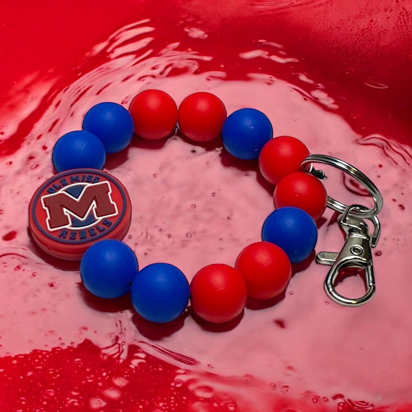 Ole Miss Rebels Beaded Keychain - Handmade Wristlet for Ole Miss Fans