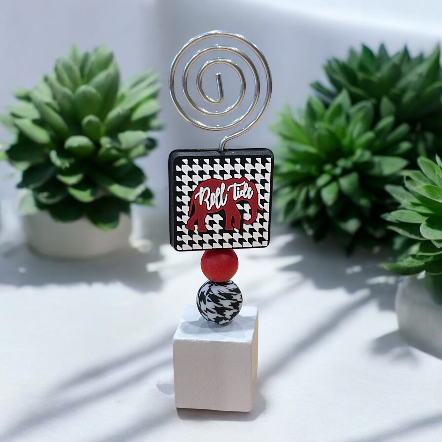 Beaded Photo Holder | University of Alabama Decor | UA Crimson Tide Desk Display | College Gift Idea