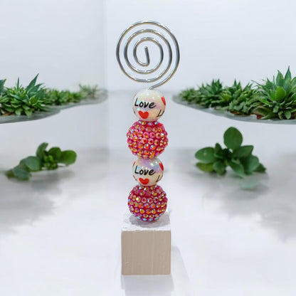 Beaded Photo Holder | Valentine’s Day Decor | Love Themed Picture Stand | Romantic Gift Idea