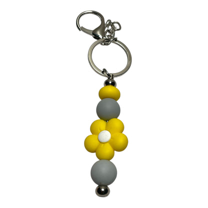 Handcrafted Beaded Keychain with Flowers - Colorful Floral Keychain