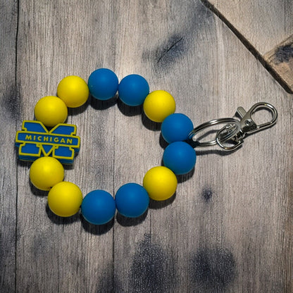 Michigan Beaded Keychain Wristlet - Custom Wristlet for U of M Fans