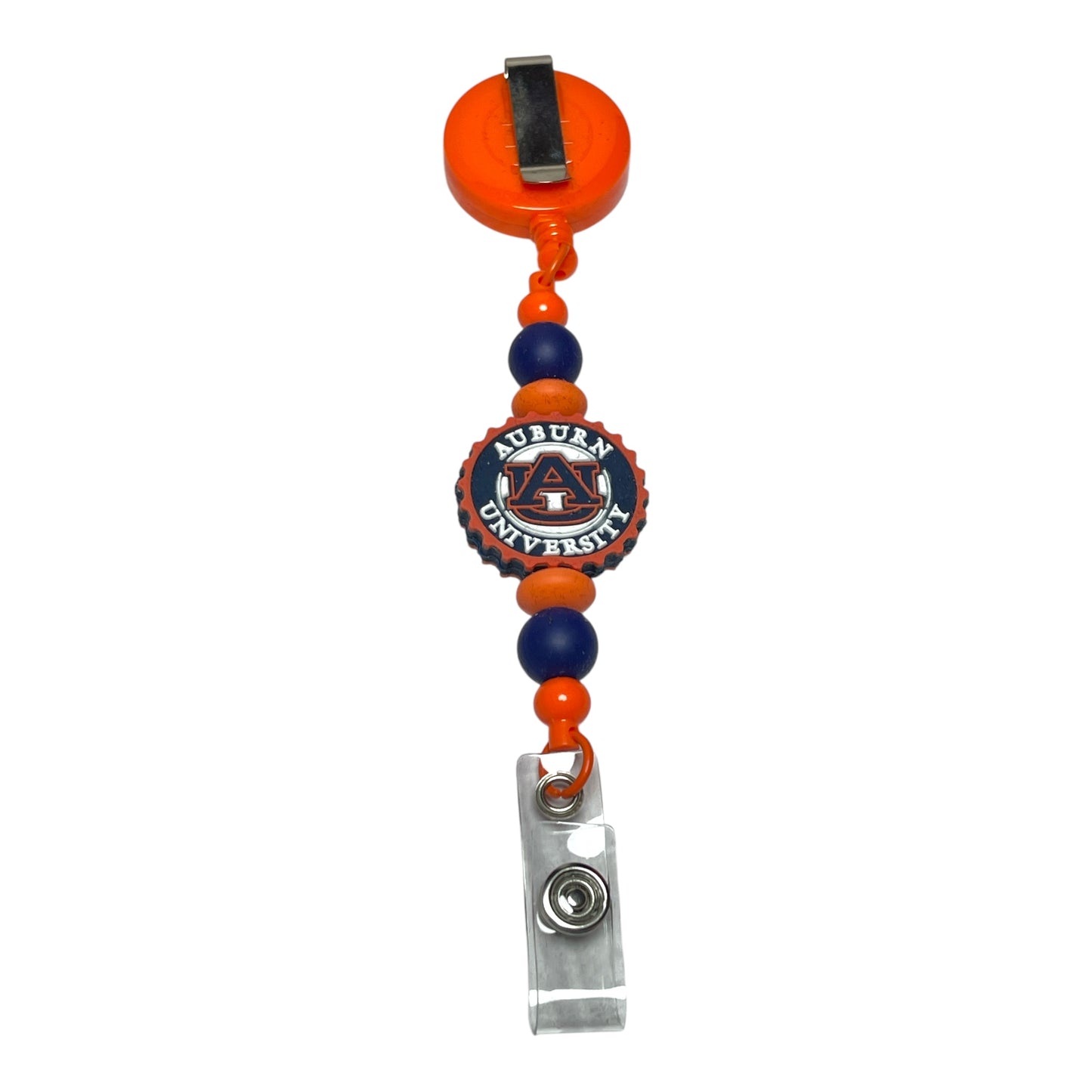 Auburn Tigers Inspired Beaded Badge Holder - Unique Fan Gear for Work or Game Day