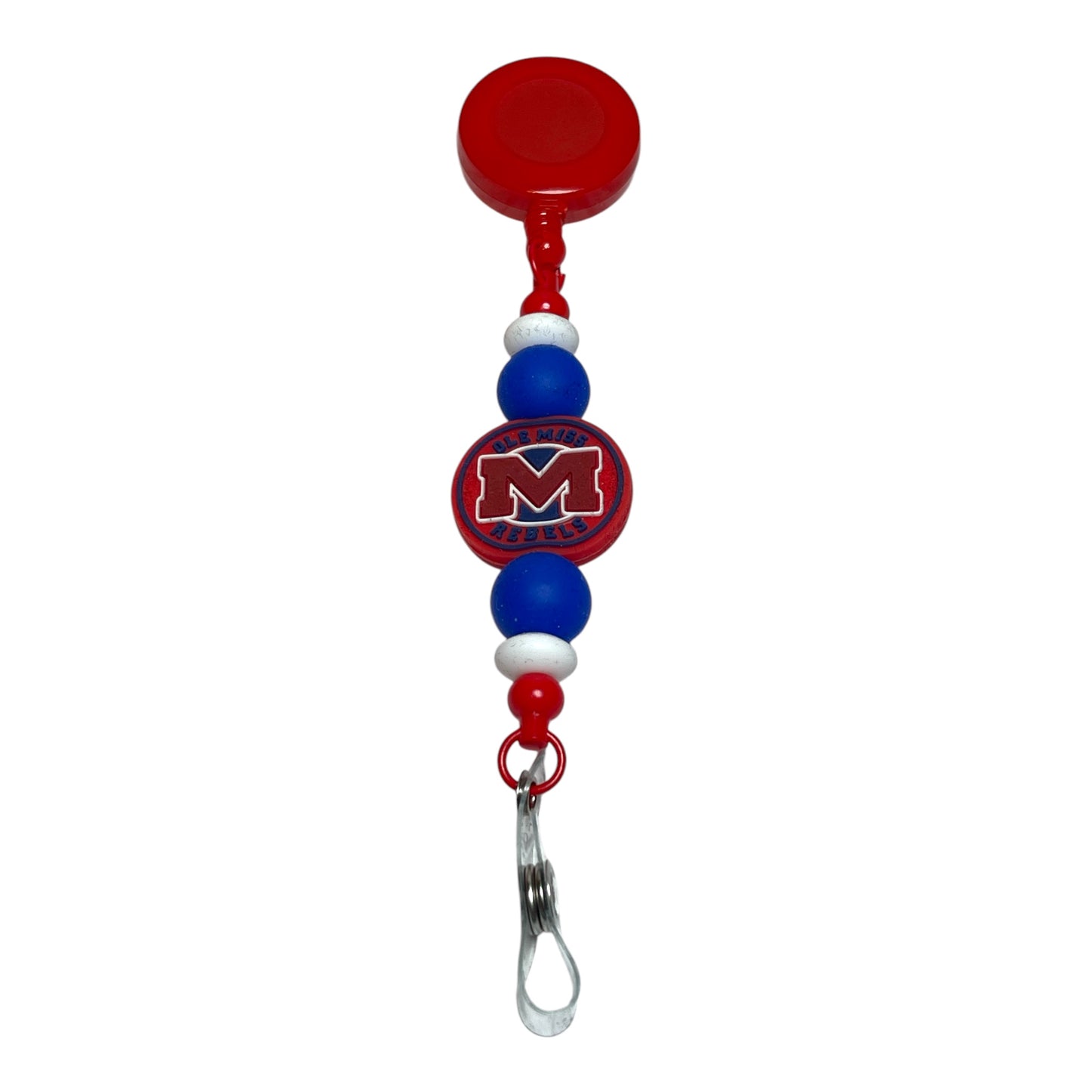 Ole Miss Beaded Badge Holder – Stylish & Durable Retractable ID Reel