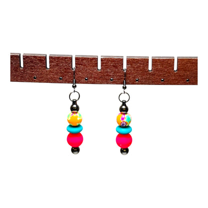 Handcrafted Beaded Bar Earrings with Floral Design - Lightweight & Stylish