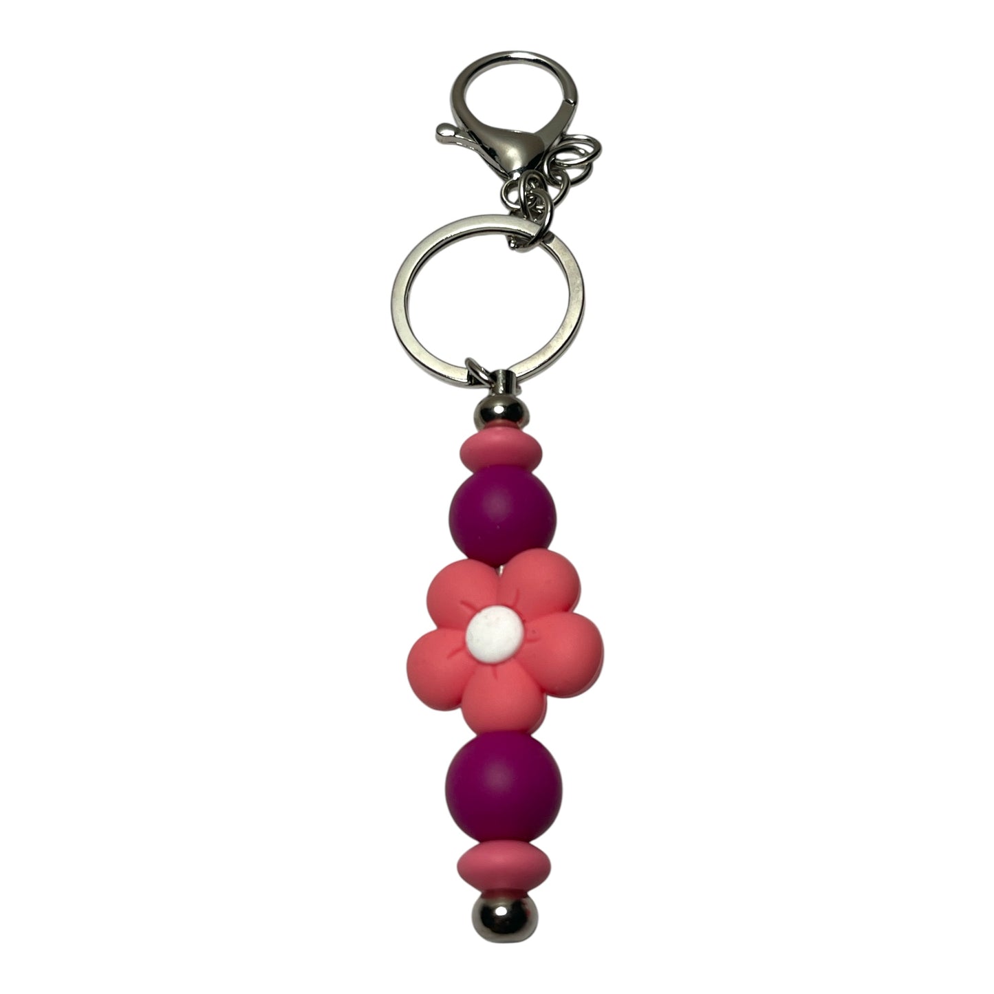 Handcrafted Beaded Keychain with Flowers - Colorful Floral Keychain