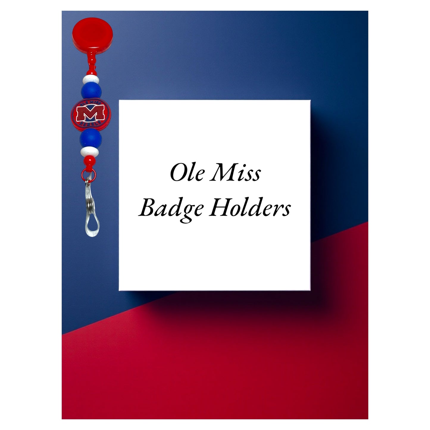 Ole Miss Beaded Badge Holder – Stylish & Durable Retractable ID Reel