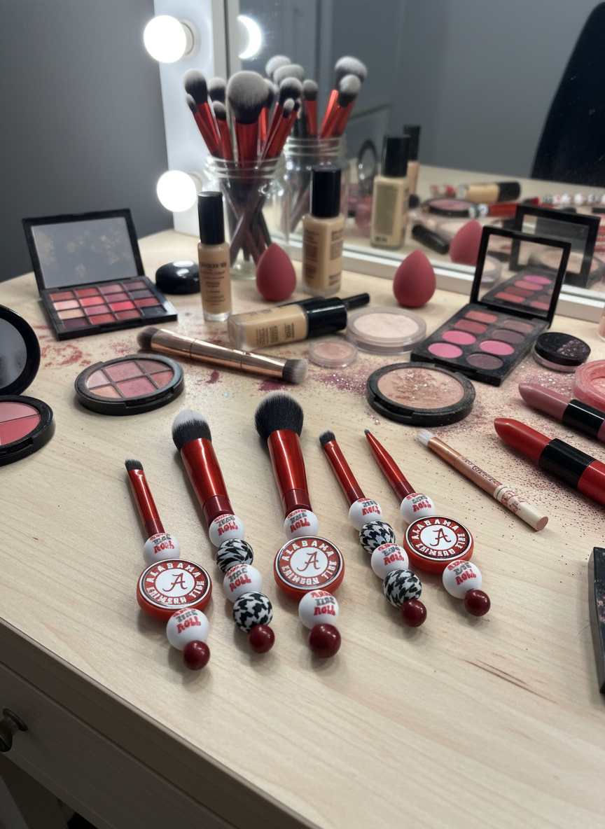 University of Alabama Beaded Makeup Brushes | Crimson Tide Cosmetic Brushes