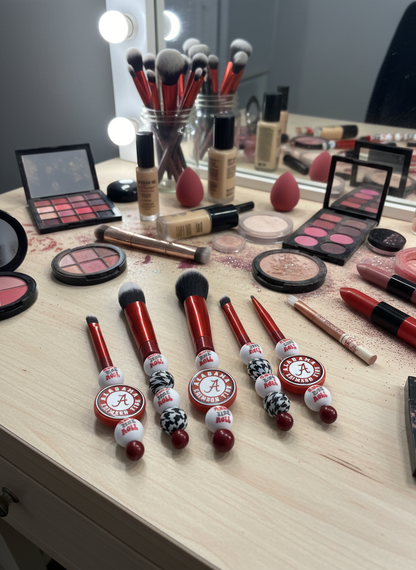 University of Alabama Beaded Makeup Brushes | Crimson Tide Cosmetic Brushes