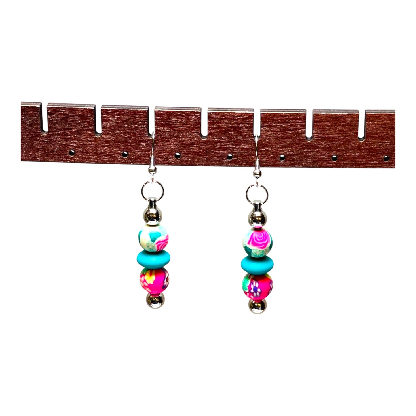 Handcrafted Beaded Bar Earrings with Floral Design - Lightweight & Stylish