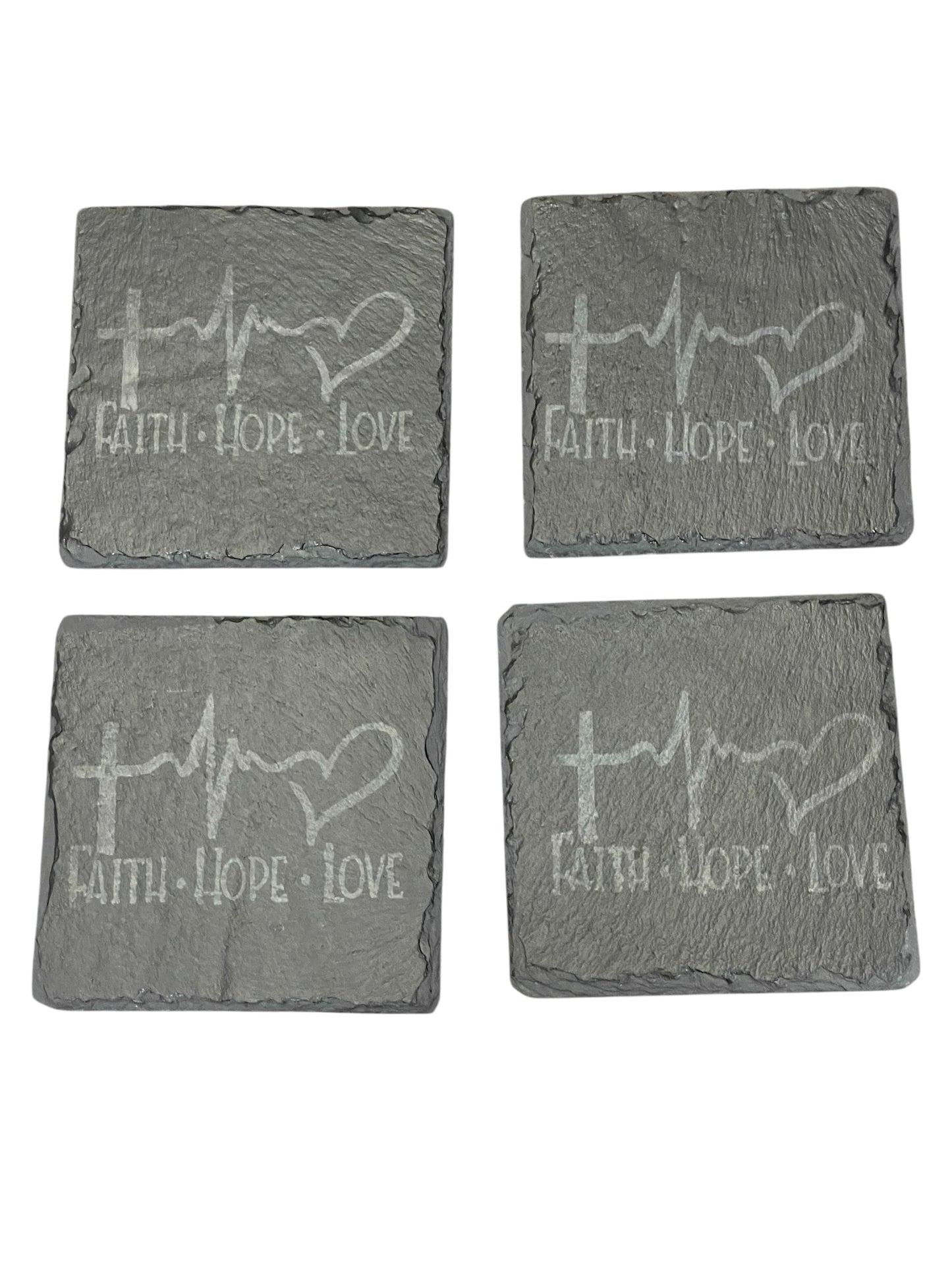 Faith, Hope, Love Coasters – 4 Piece Set