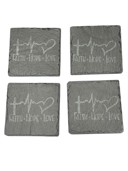 Faith, Hope, Love Coasters – 4 Piece Set
