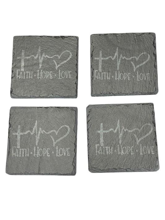 Faith, Hope, Love Coasters – 4 Piece Set