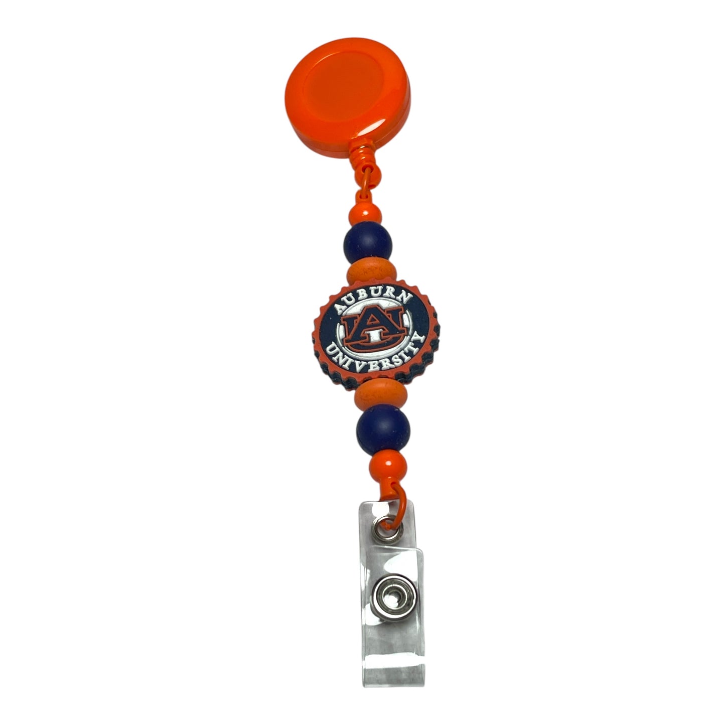 Auburn Tigers Inspired Beaded Badge Holder - Unique Fan Gear for Work or Game Day