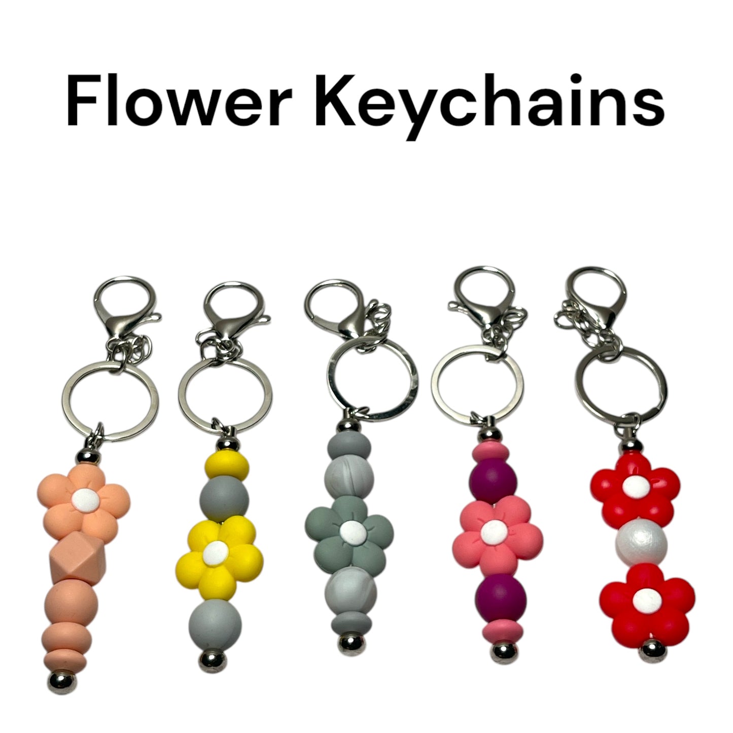 Handcrafted Beaded Keychain with Flowers - Colorful Floral Keychain