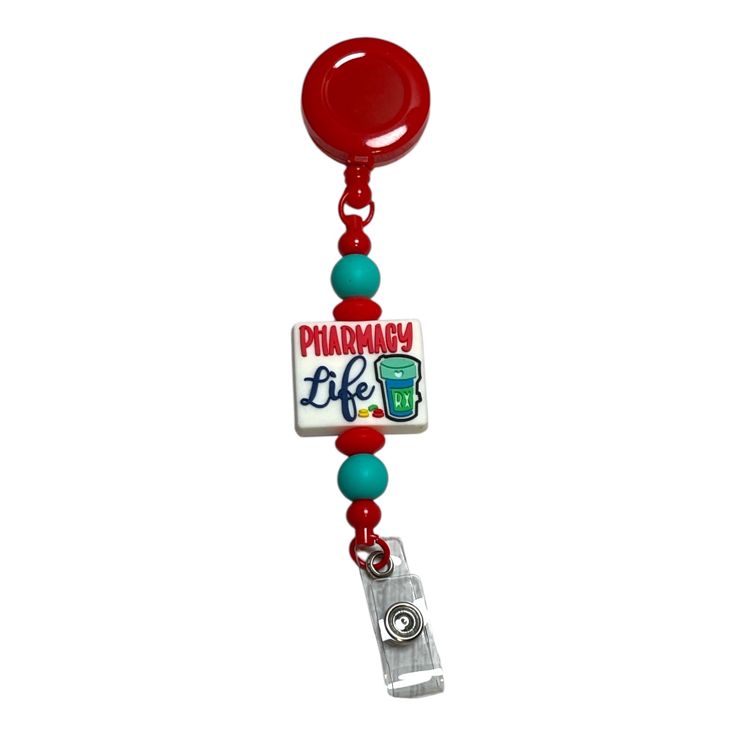 Pharmacy Badge Reel with Beaded Design – Chic and Durable ID Holder for Professionals