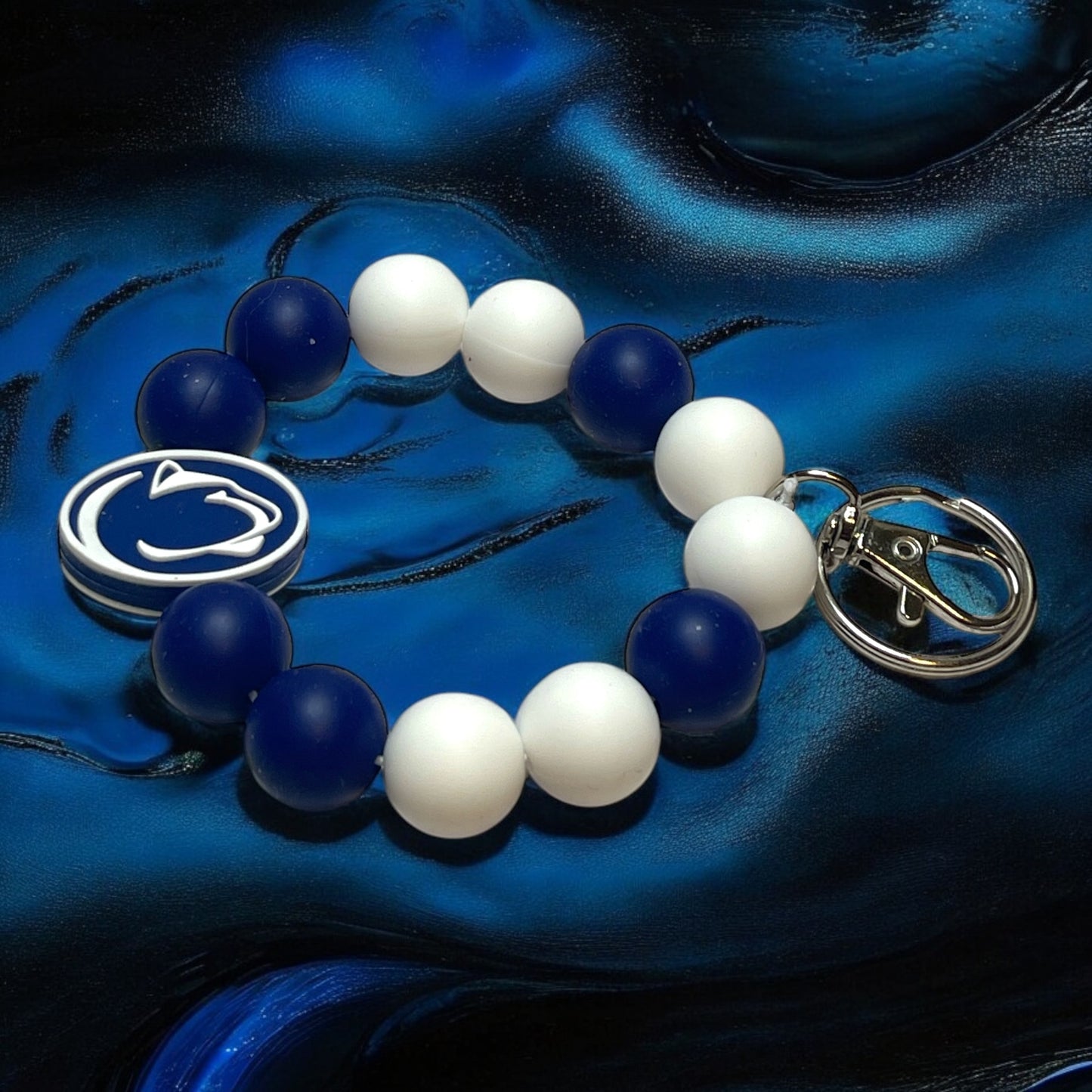 Penn State Beaded Wristlet Keychain - Handmade Keychain for Nittany Lions Fans