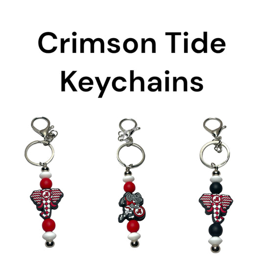 University of Alabama Beaded Keychain - Crimson Tide Fan Accessory, UA Spirit Gift, Game Day Keychain