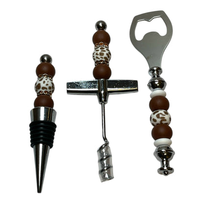 Handmade Beaded Wine Stopper, Bottle Opener & Corkscrew Set – Unique Gift Set