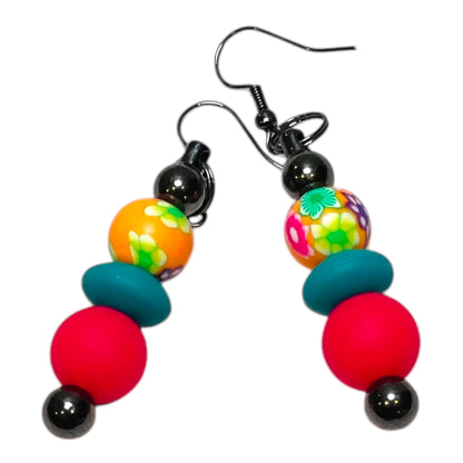 Handcrafted Beaded Bar Earrings with Floral Design - Lightweight & Stylish