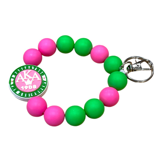 AKA Sorority Wristlet Keychain - Handmade Beaded Keychain for Alpha Kappa Alpha