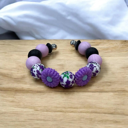 Boho Chic Beaded Bangle Bracelet with Flowers | Handmade Floral Jewelry | Colorful Bohemian Bangle