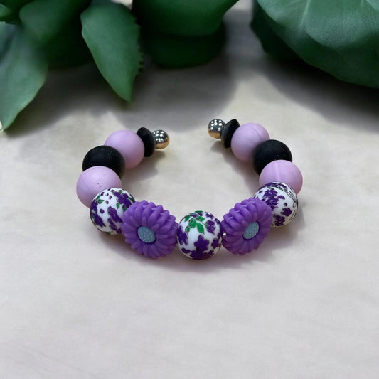 Boho Chic Beaded Bangle Bracelet with Flowers | Handmade Floral Jewelry | Colorful Bohemian Bangle