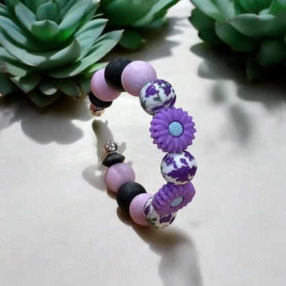 Boho Chic Beaded Bangle Bracelet with Flowers | Handmade Floral Jewelry | Colorful Bohemian Bangle